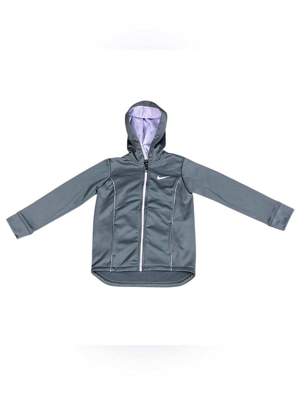 Nike Girls 6/M Dri-FIT Full Zip Hooded Jacket Gray Purple Swoosh Athletic